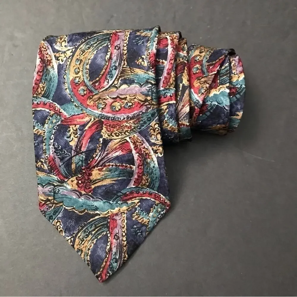 Vintage Christian Dior Monsieur 100% Silk Tie, Jewel Toned Abstract Pattern
